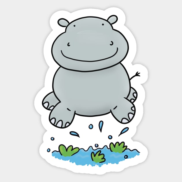 Cute baby hippo cartoon illustration Sticker by FrogFactory